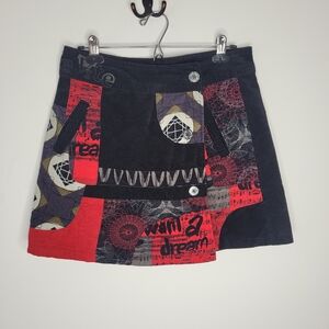 Desigual black and red Patchwork wrap mini skirt size 38
